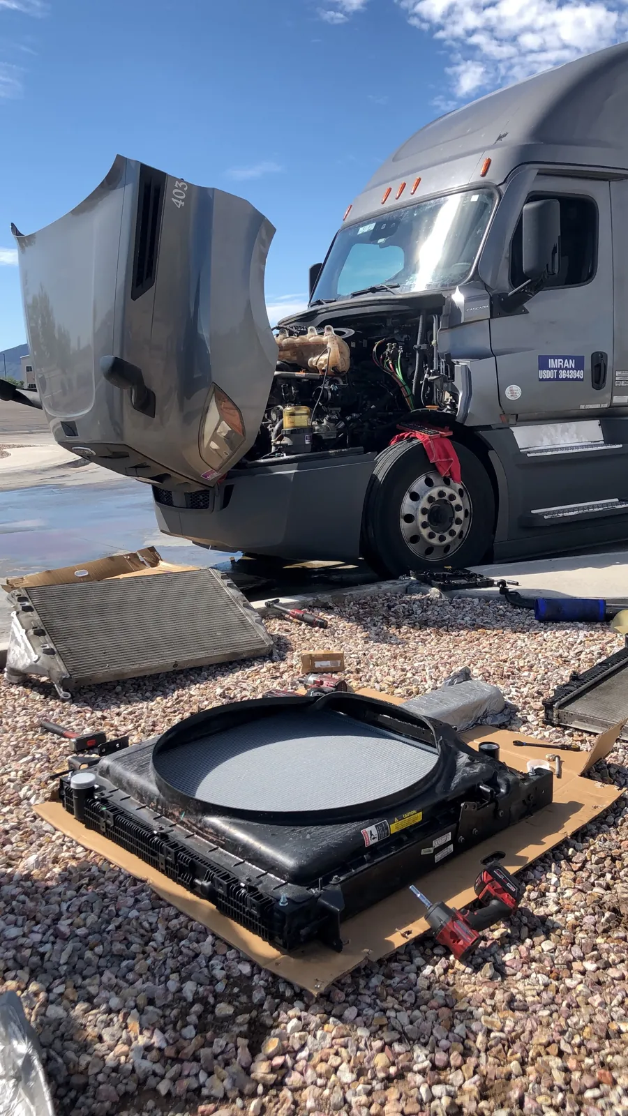 Semi truck radiator replacement in Tucson - new radiator ready to install